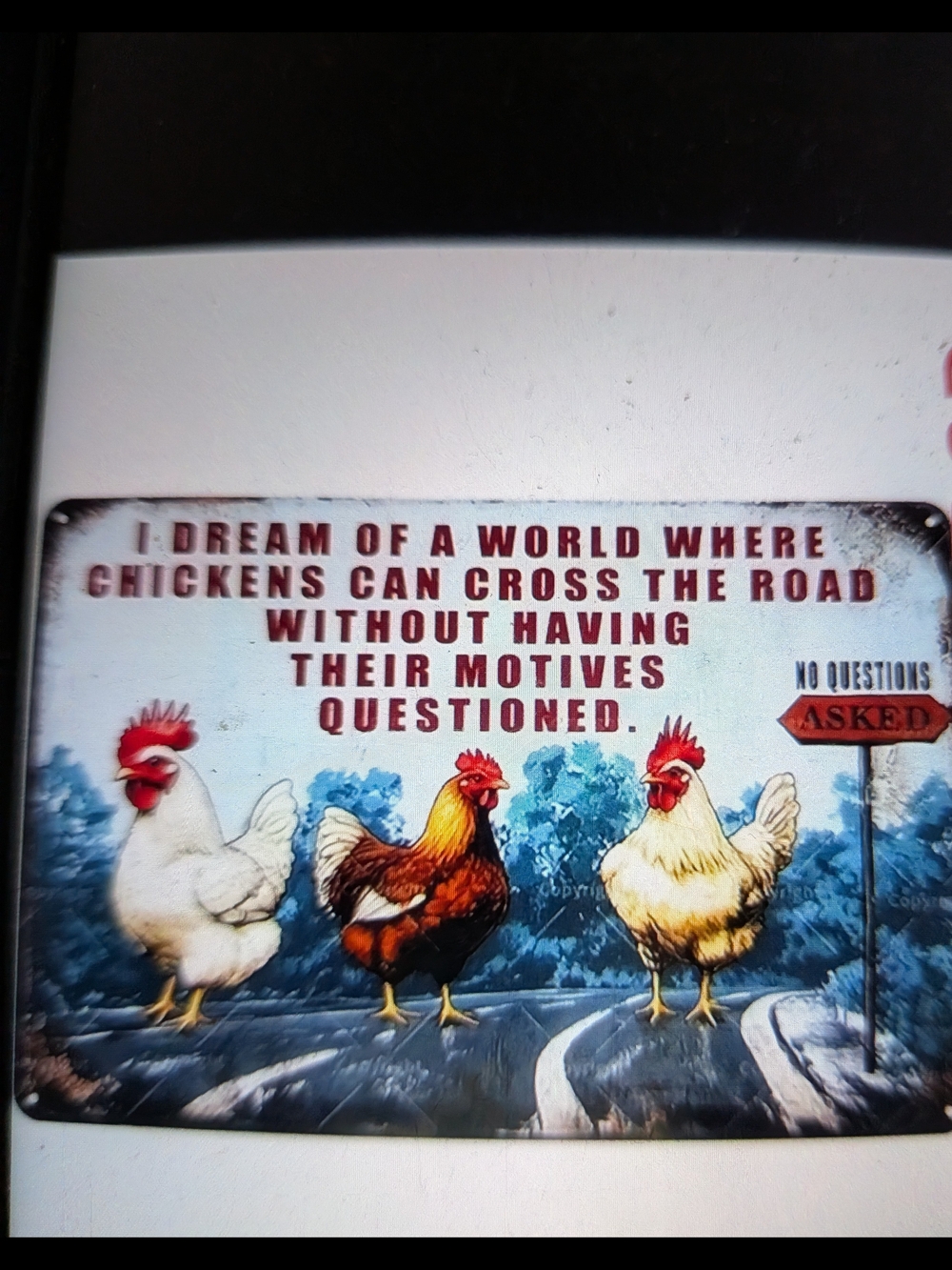 Source Unknown White & Red Chicken Road Sign Metal Wall Decor